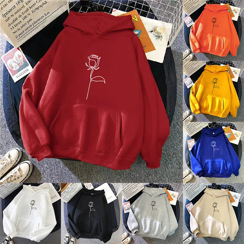 2024 Autumn Winter Hoodies Sportwear Women's Hoodie Pullover Sweatshirt Stylish Flower Print With Thick Long Sleeves Tops Loose Main image