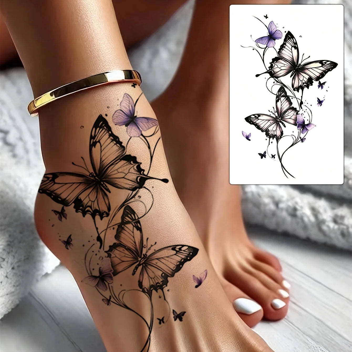 1Pc Fashionable Cool Temporary Tattoo Sticker, Colorful Couple Fake Tattoo, One-Time Use Butterfly Design