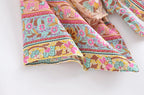 Happie Queens Floral Print Sashes Short  Kimono Women Fashion V Neck Batwing Sleeves Robe Lady Boho Bikini Cover-ups