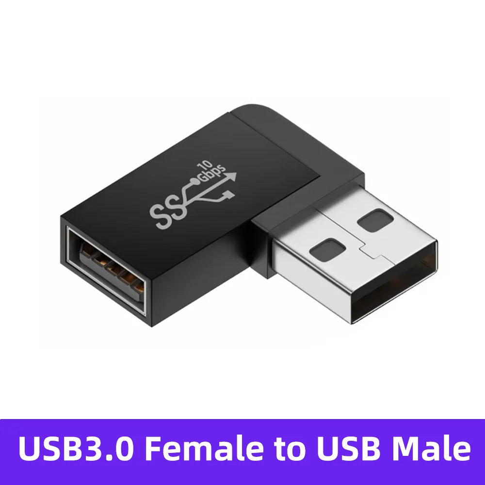 NNBILI USB3.0 Male to Female Right Angle Extension Adapter USB Upward Elbow 90 Degree Adapter 10Gbps For Laptop PC Connector