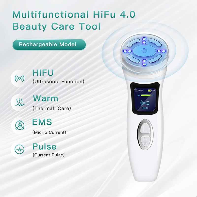 MINI HIFU 4th Generation Lifting Machine EMS Warm Ultrasound Facial Eye Massage Instrument Skin Firm Home Use Spa Beauty Devices