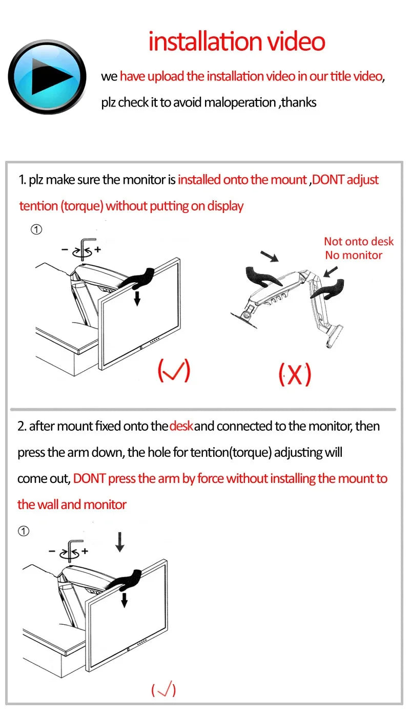D-MOUNT K80 metal 17"-30" monitor desktop stand mount gas spring arm full motion rotate clamp grommet 2-9KG