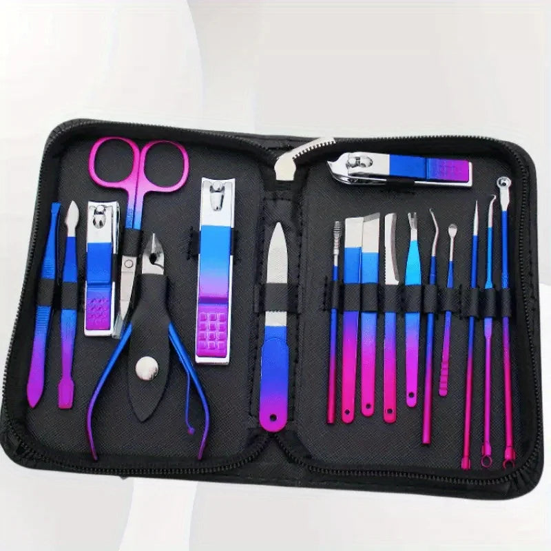6-18pcs Set Professional Stainless Steel Manicure & Pedicure Kit Precision Nail Care with Travel Case with Nail Clipper Scissor