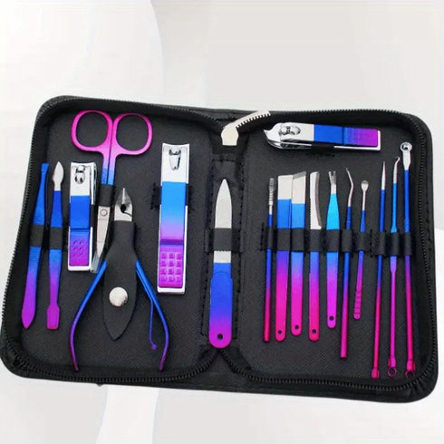 6-18pcs Set Professional Stainless Steel Manicure & Pedicure Kit Precision Nail Care with Travel Case with Nail Clipper Scissor