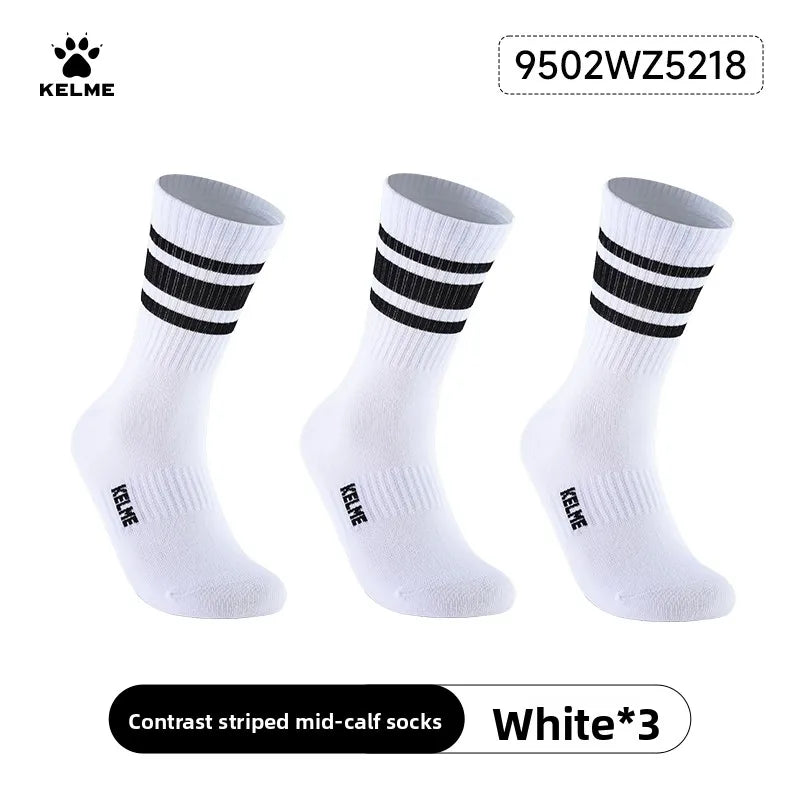 Kelme Men's Mid Length Socks 3 Pairs Of Casual Socks Sweat Absorbing And Breathable Sports Socks Running Speed Dry Socks