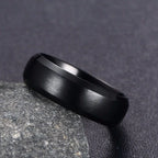Vnox Personalize Stainless Steel Beveled Edge Brushed Center Ring for Men Women Black Wedding Band Custom Name Letter Date Ring