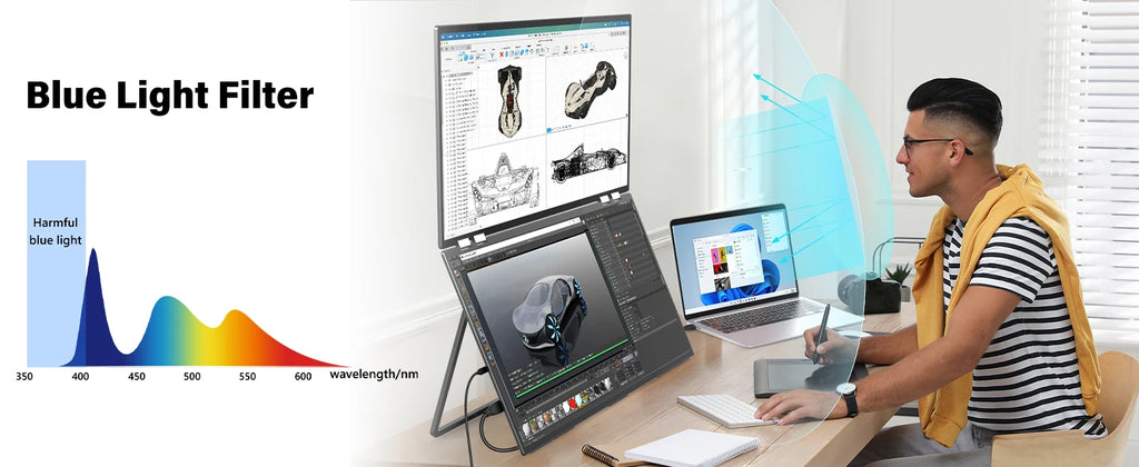 UPERFECT Delta 15.6" Dual Portable Monitor For Laptop Screen Extender 1080P HDR 360° Folding Stacked with Stand For Laptop PC