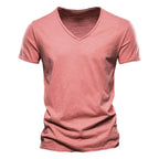 Spring Summer Cotton T Shirts Men 2025 Simple VNeck Stretch Solid New Tops Clothing Casual Tshirt Man Streetwear Cool Tee Shirts