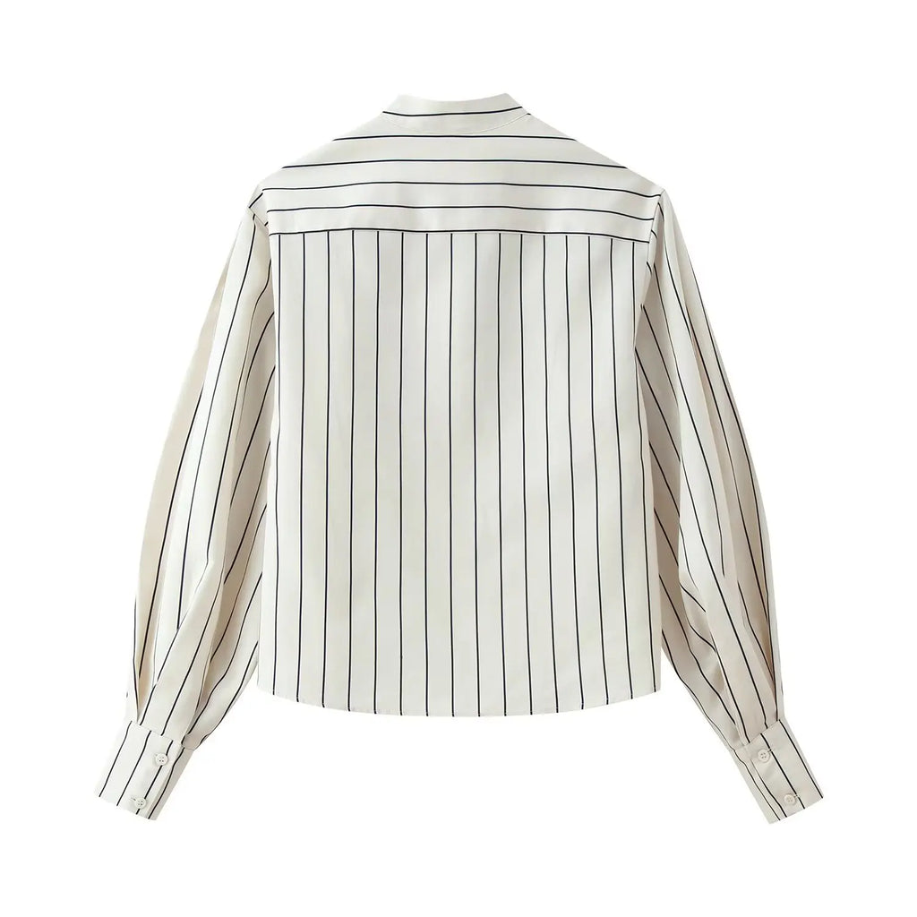 HH Women 2026 New Fashion Versatile Beige Striped Puffy Sleeve Shirt+High Waisted Loose Pleated Casual Long Pants Two Piece  Set