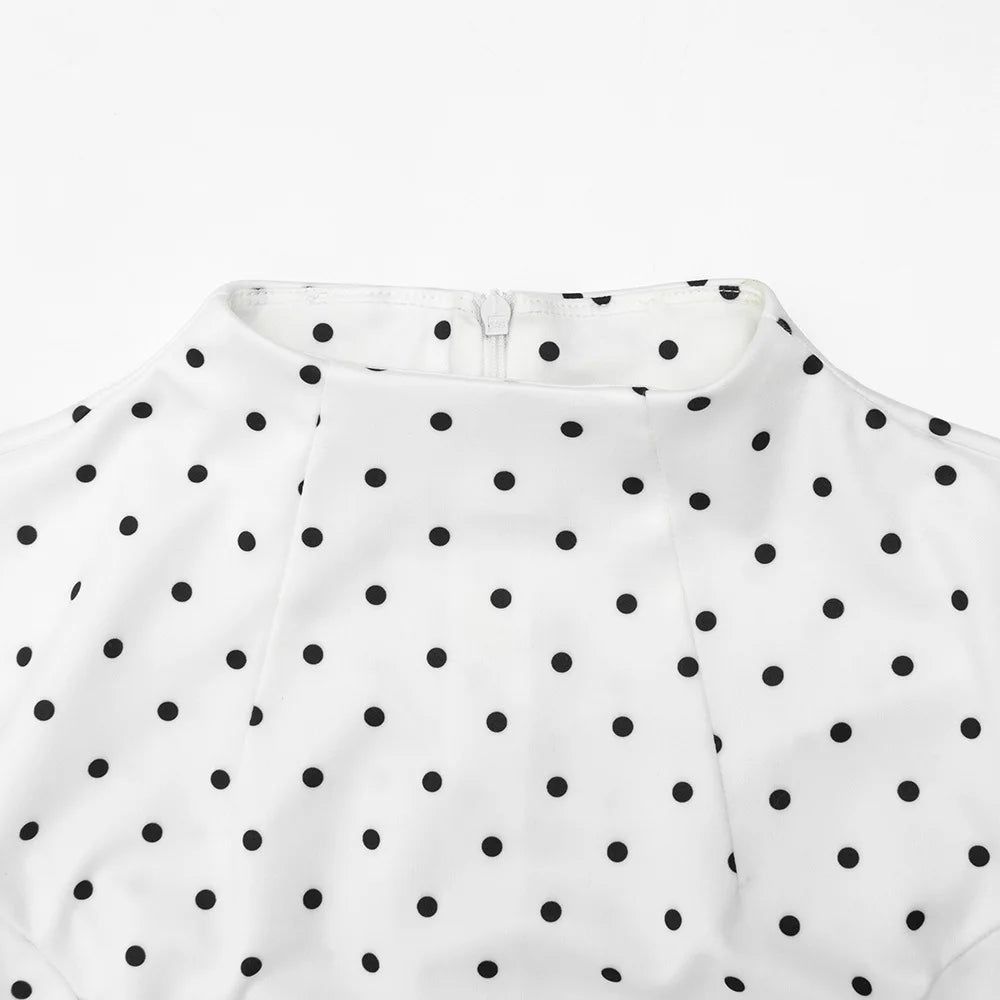 Talenza White Polka Dot Long Dress Summer Sexy High-Waisted Vintage Print Sleeveless Dress Casual Party Vacation New Women Dress