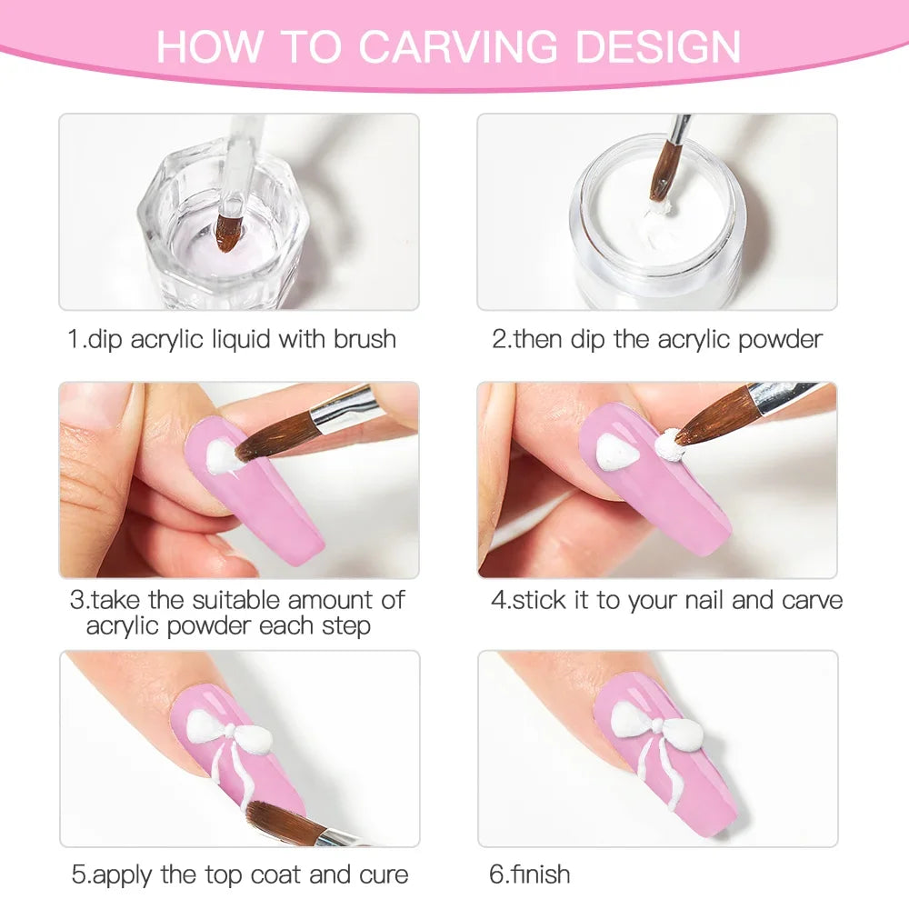 8pc MTSSII Acrylic Powder Nail System Set Clear Nude Pink Monomer Liquid Set With Nail Brush For Nails Extension Carving Flower