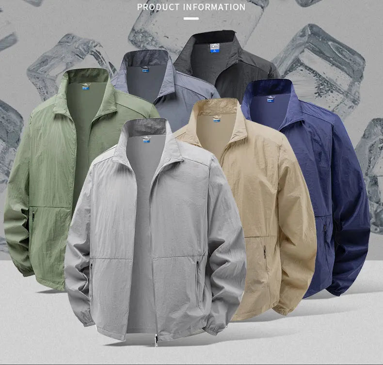 Men's Sun Protection Jacket Ultrathin Windbreaker Summer Outdoor UV Jacket Loose Stand Collar Oversized Sunscreen Coat Fishing