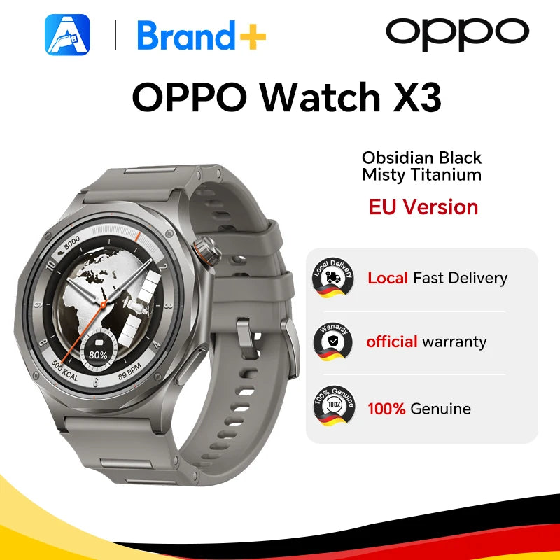 EU version OPPO watch X3 smartwatch Wear OS by Google Sleep 16-Day Battery Life SpO2 Blood Oxygen Monitoring IP69 Google Wallet Main image
