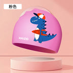 Kids Swim Cap High Elastic Waterproof Silicone Breathable Lightweight Cartoon Pattern for Pool Swimming Boys Girls Comfort Fit