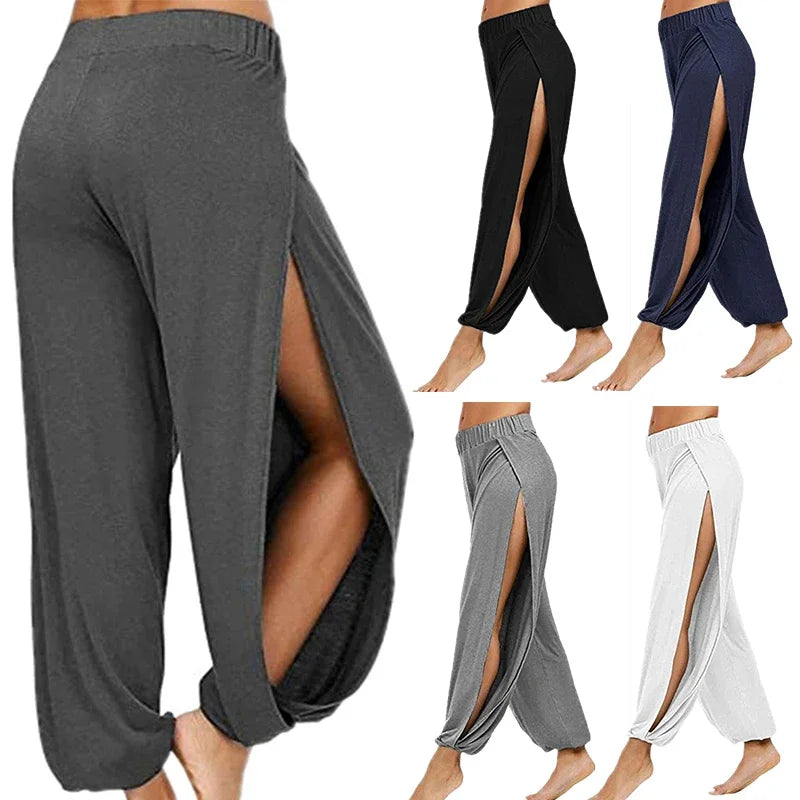 Summer High Slit Haren Pants for Women Sports Yoga Pants Solid Loose Hippie Harem Wide Leg Pants Trousers Main image