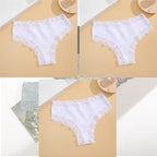 FINETOO 3Pcs Women Cotton Underwear Panties Sexy Lace Brazilian Briefs Low Waist Floral Solid Color G-string Breathable Lingerie