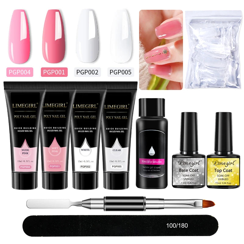 LIMEGIRL Nail Art Kit Poly Nail Gel Extending Soaking Gel Kit Nail Art Acrylic Gel Varnish Kit For Novices Semi Permanent Gel So