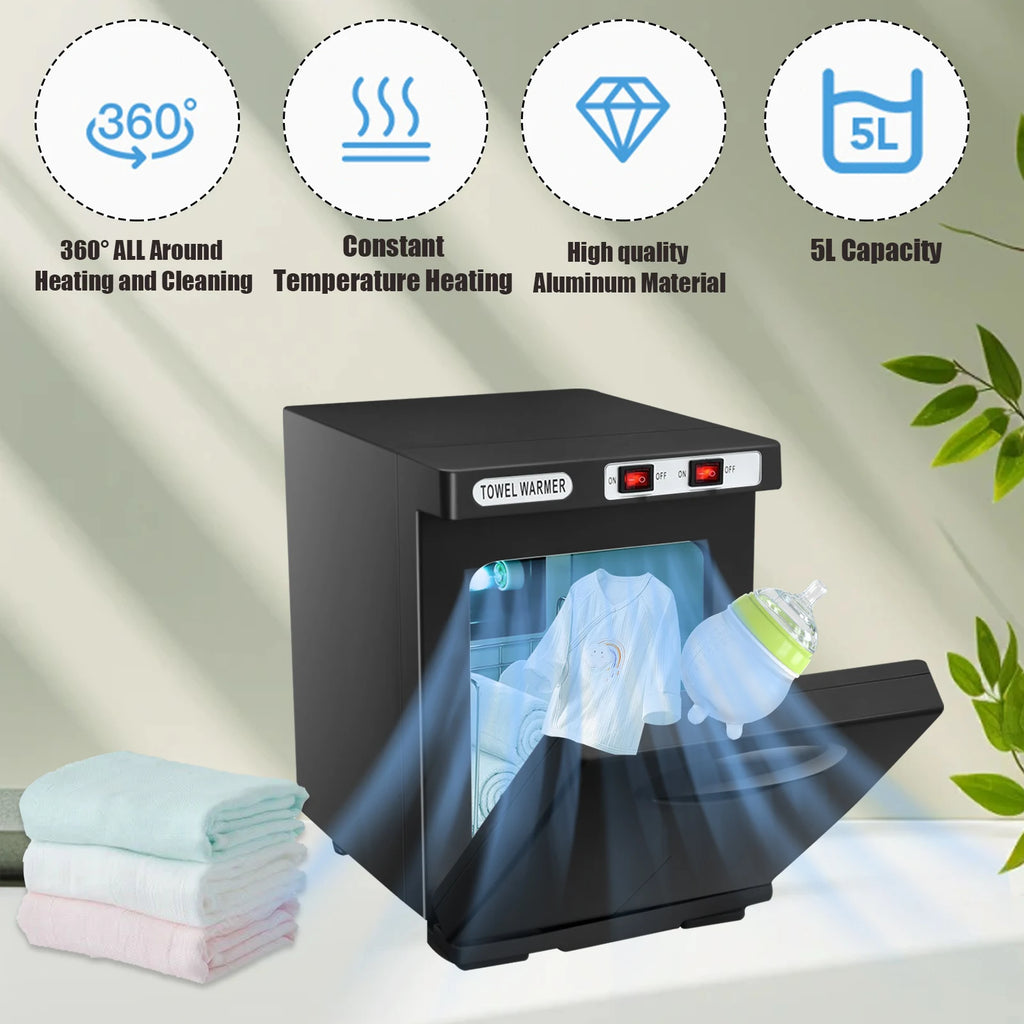 5L UV Sterilizer Hot Towel Cabinet Hot Bath Towel Warmer with Aluminum Chamber Fast Heating for Facial Spa Hair Beauty Salon