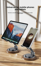 Black Walnut Wood Base Phone Holder Metal Stand 720° Rotating Foldable Desktop Stand Easy Storage for Mobile Phone Tablet Holder