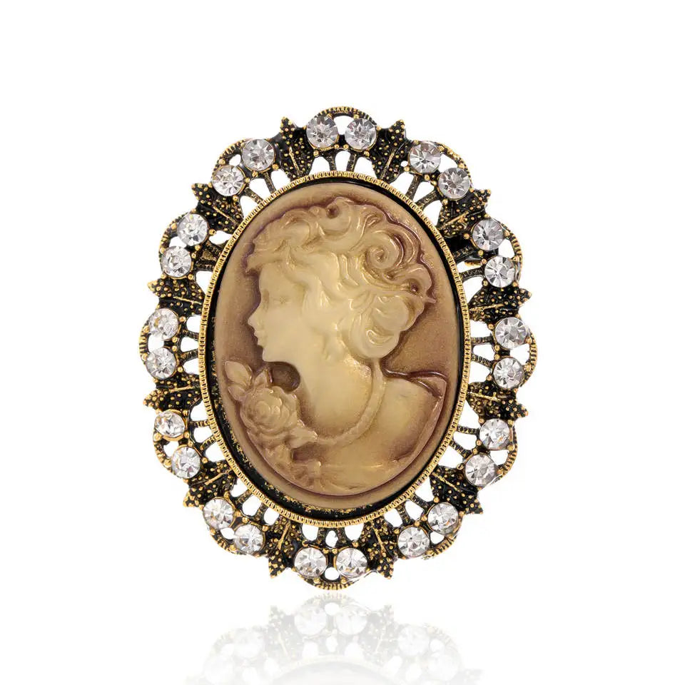Vintage Victorian Design Queen's Cameo Brooch Pin, Antique Wedding Beauty Jewelry Gift, Elegant Style