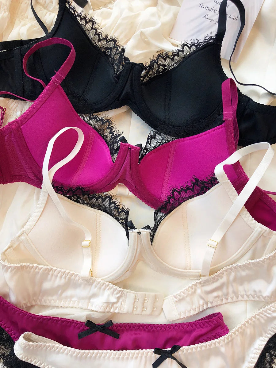 French Thin Cup Lingerie Set Sexy Lace Push Up Bra Fashion Women Silk Fabric Underwear High Quality Intimates Bras and Panties Secondary image