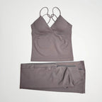 NCLAGEN Women Sportwear Vision Set Twist Front Longline Top + Flares 2 Pieces Fitness Suit Workout Running Outfit Gym Clothing