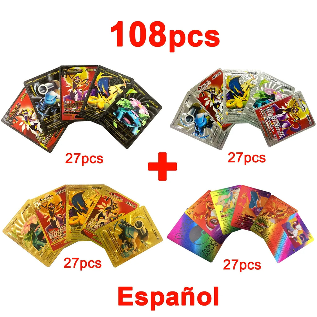 30-165pcs Gold Pokemon Colorful Card Set Black Vmax Vstar Sliver GX Box Pikachu Carta Charizard German French Spanish Game Cards