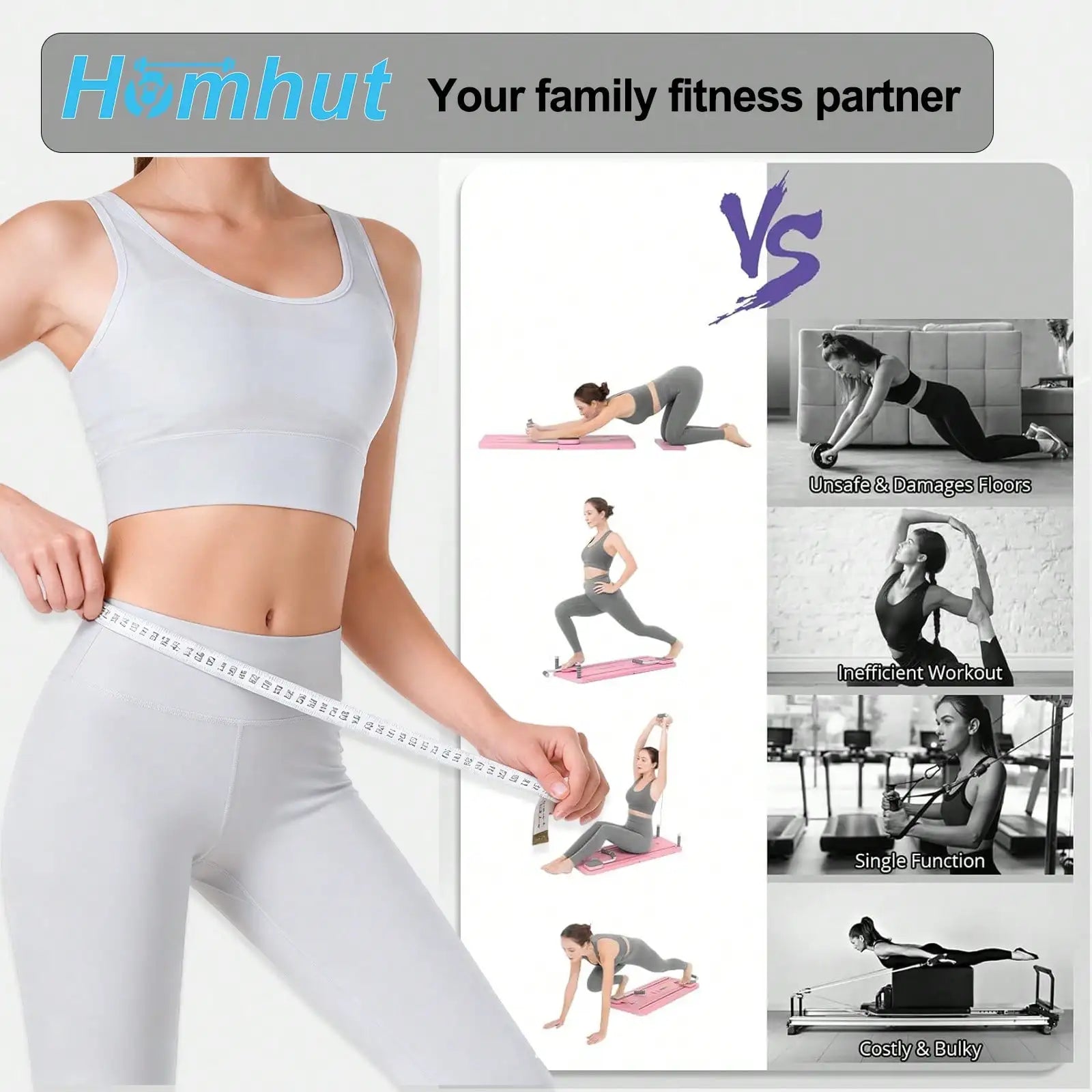 Multifunctional Foldable Home Ab Workout Sliding Fitness Board with Counter, Full Body Core Strength Training Exercise Platform with Complete Accessories for Abdominal, Leg & Arm Workout