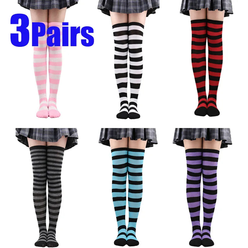 Color Striped Stockings Japanese Over Knee Socks Fashion Women Keep Warm Soks Sexy Slim Long Socks Hosiery JK Cosplay Lolita Y2k Main image