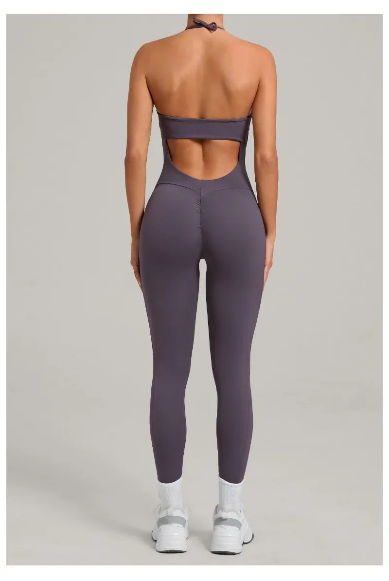 Women's Yoga Jumpsuits Sports Fitness One-piece Beauty Back Strap Pocket Hip-lifting Slim Fit Running Workout Training Bodysuits