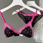 French Style Sweet Triangle Cup Lingerie Set Women Satin Lace Wireless Small Bust Gathered Thin Fabric Sexy Soft Underwear S-XL