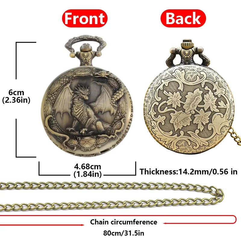 Retro Charm Neutral Handsome Fashion Dragon Carving Quartz Pocket Watch Steampunk Men's and Women's Necklace Pendant Gift