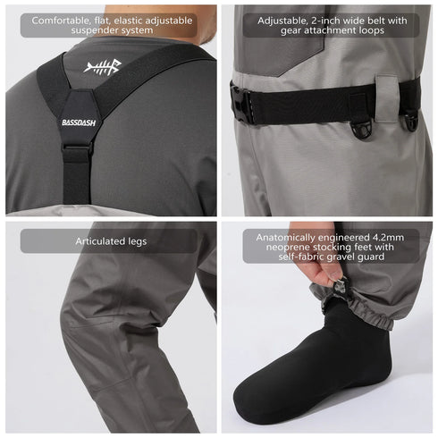 BASSDASH Fishing Wader Lightweight Stocking Foot FW08 Men’s Breathable Waders Waterproof Fly Fishing Chest
