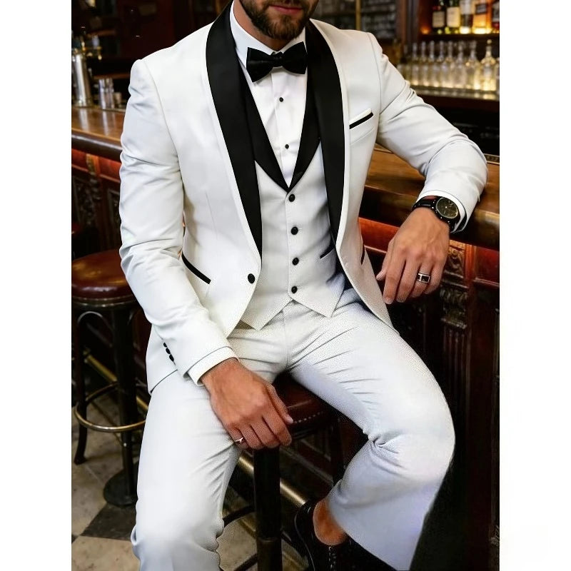 Men'S Blue Fruit Collar Three-Piece Formal Suit Set Shoulder-attached Collar Formal Wedding And Ball Suit Set