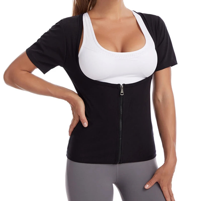 Workout Sauna Suit for Women Weight Loss Sauna Effect Shaper Waist Trainer Arm Slimmer Shirts Bodybuilding Belly Trimmer Tops