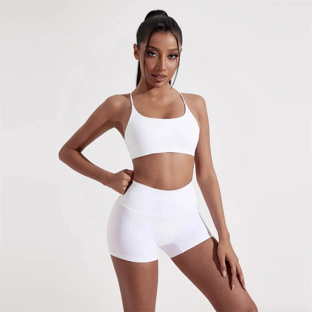 Solid Color underwear Cross Back Women Fitness Sports Bra Top Yoga Comprehensive Training Jog Chest Pad Spaghetti Strap Beauty