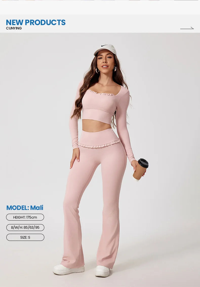 New Summer 2Pcs Women Gym Yoga Female Outfit Outdoor Sports Quick-Dry Long-Sleeved Shirt Set Woman Two-Piece Suit Sportswear