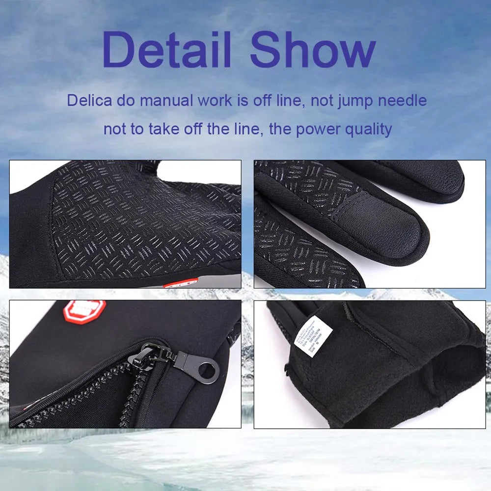 Winter Cycling Gloves Men Women Motorcycle Fleece Sport Zipper Autumn Touch Screen Warm Water-Repellent Windproof Non-slip Glove