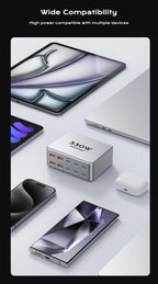 330W USB C GaN Charger 100W PD3.0 PPS QC3.0 Multiport Fast Charging Station For Laptop iPhone 15 16 Samsung Macbook Pro Tablet