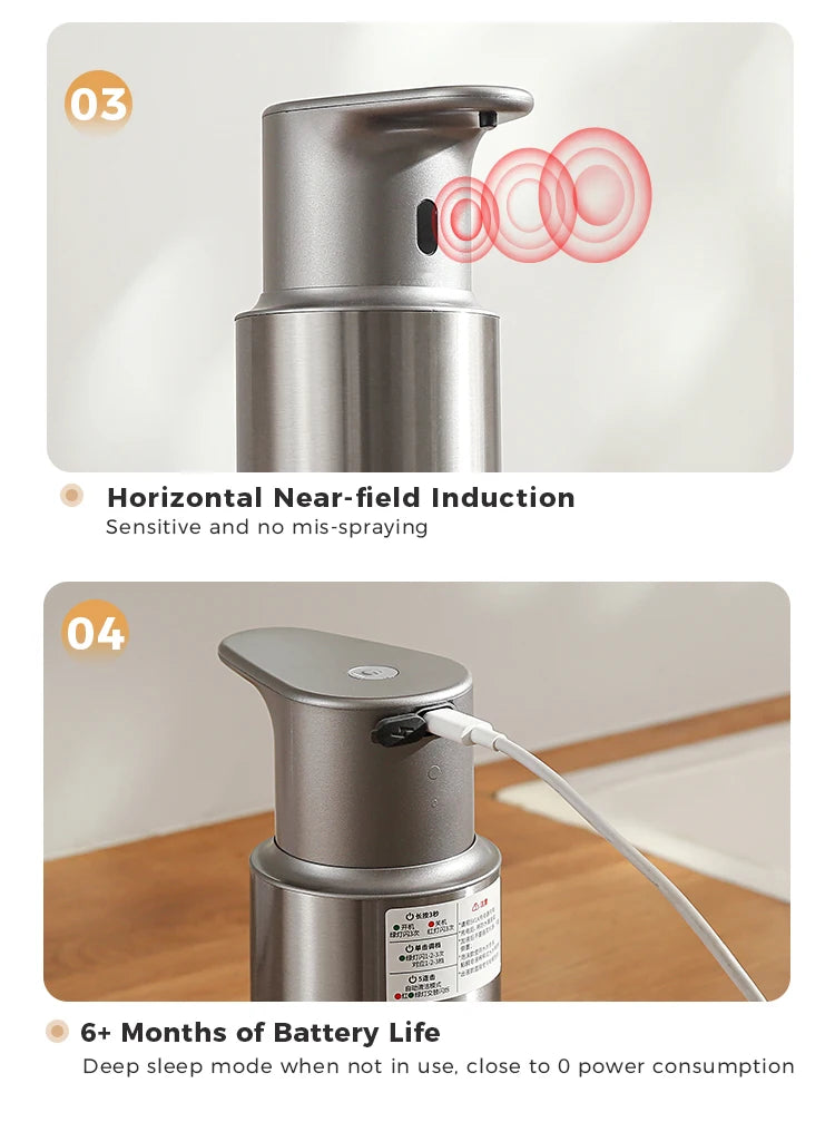 480ml Kitchen Soap Dispenser Automatic Sensor Hand Sanitizer Machine Intelligent Electric Body Wash Soap Dispenser 304 Stainl