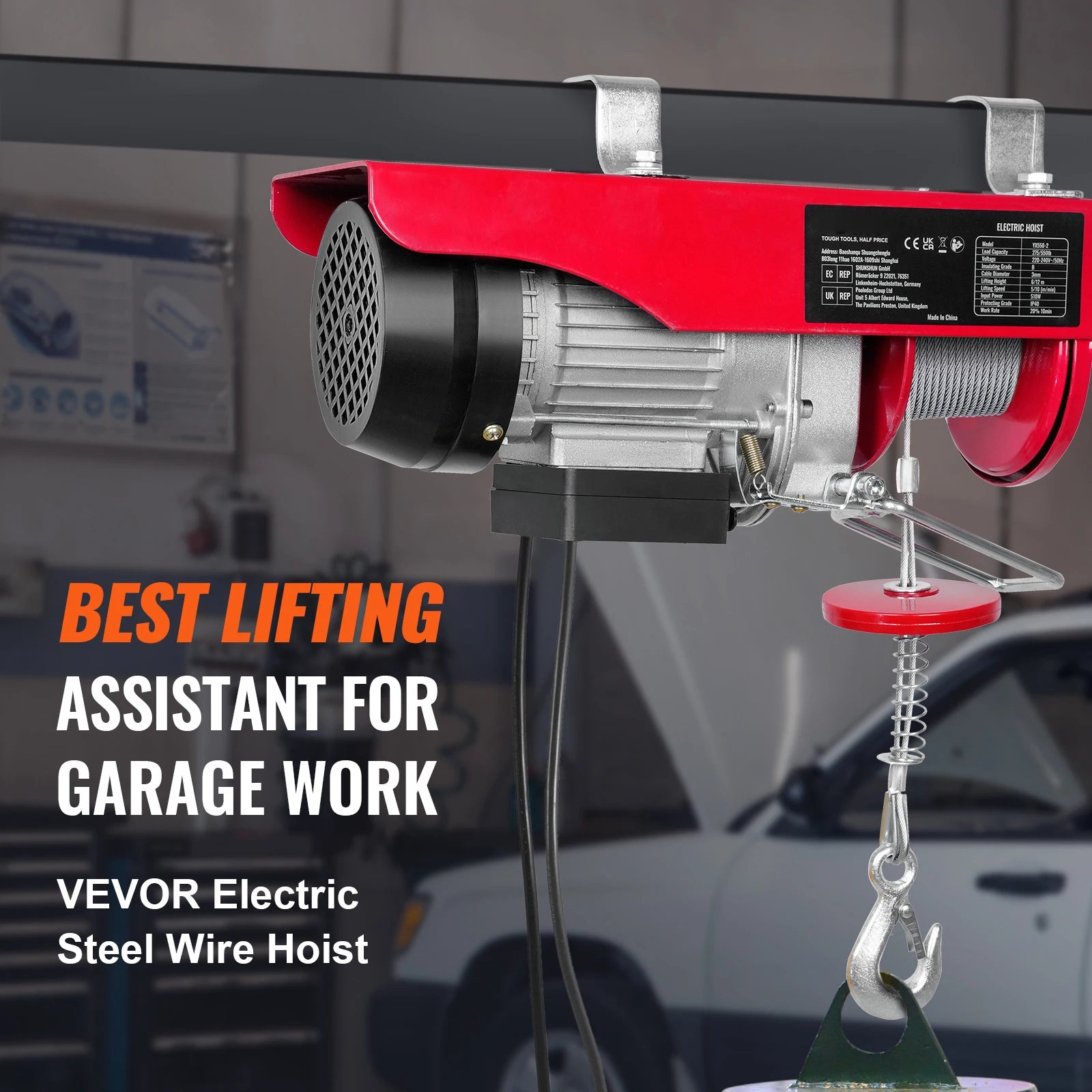 SucceBuy 250kg Electric Hoist Crane Portable Lifter Overhead Garage Winch with Wired/Wireless Remote Control for Car Garage Boat Secondary image