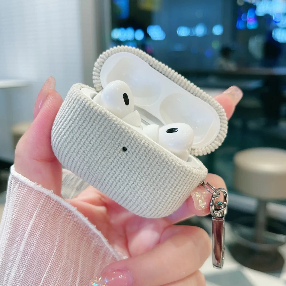 Winter Matte Corduroy Fabric Hook Earphone Case For Apple Airpods 1 2 3 4 Pro 3 2 Wireless Bluetooth Earphone Anti Scratch Cover