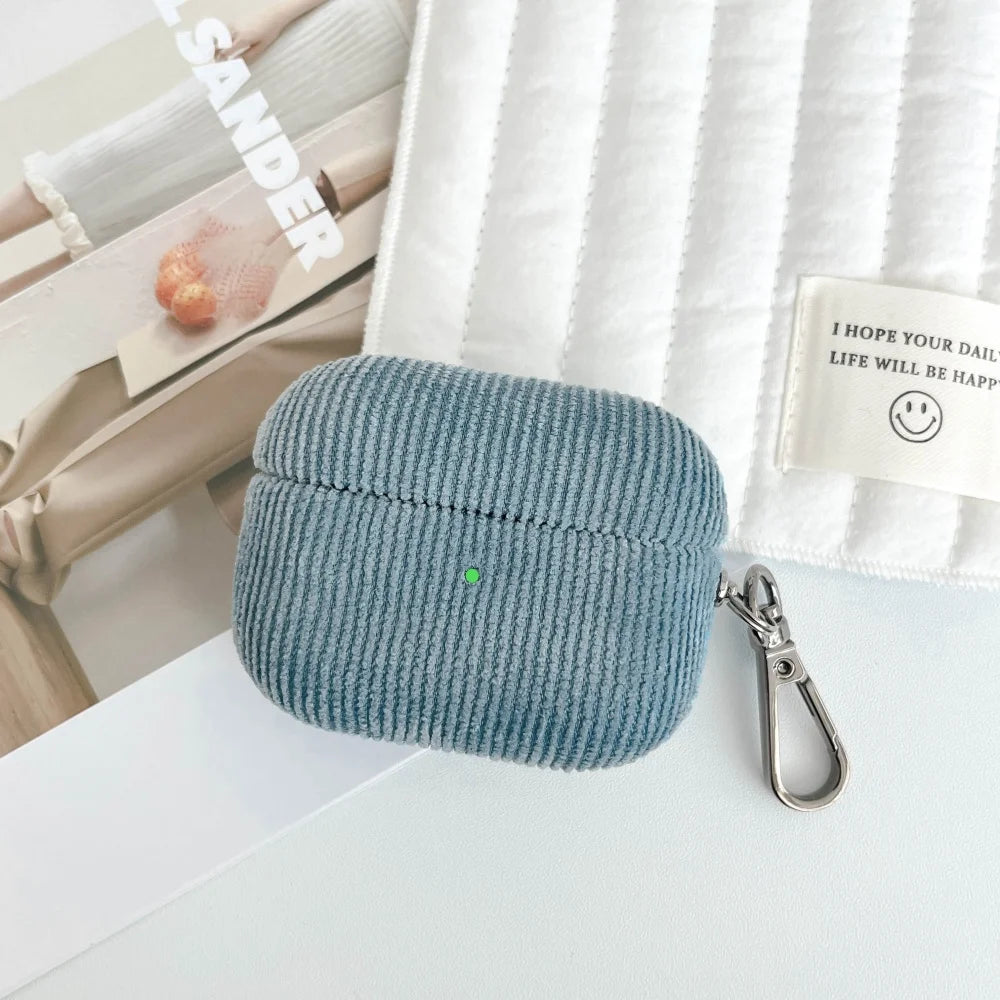 Winter Matte Corduroy Fabric Hook Earphone Case For Apple Airpods 1 2 3 4 Pro 3 2 Wireless Bluetooth Earphone Anti Scratch Cover