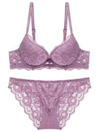 1 Set Elegant Lace Embroidery & Breathable Fabric Lingerie Set: Push-Up Bra, Drop Waist Sheer Panty - Ultimate Valentine's Day