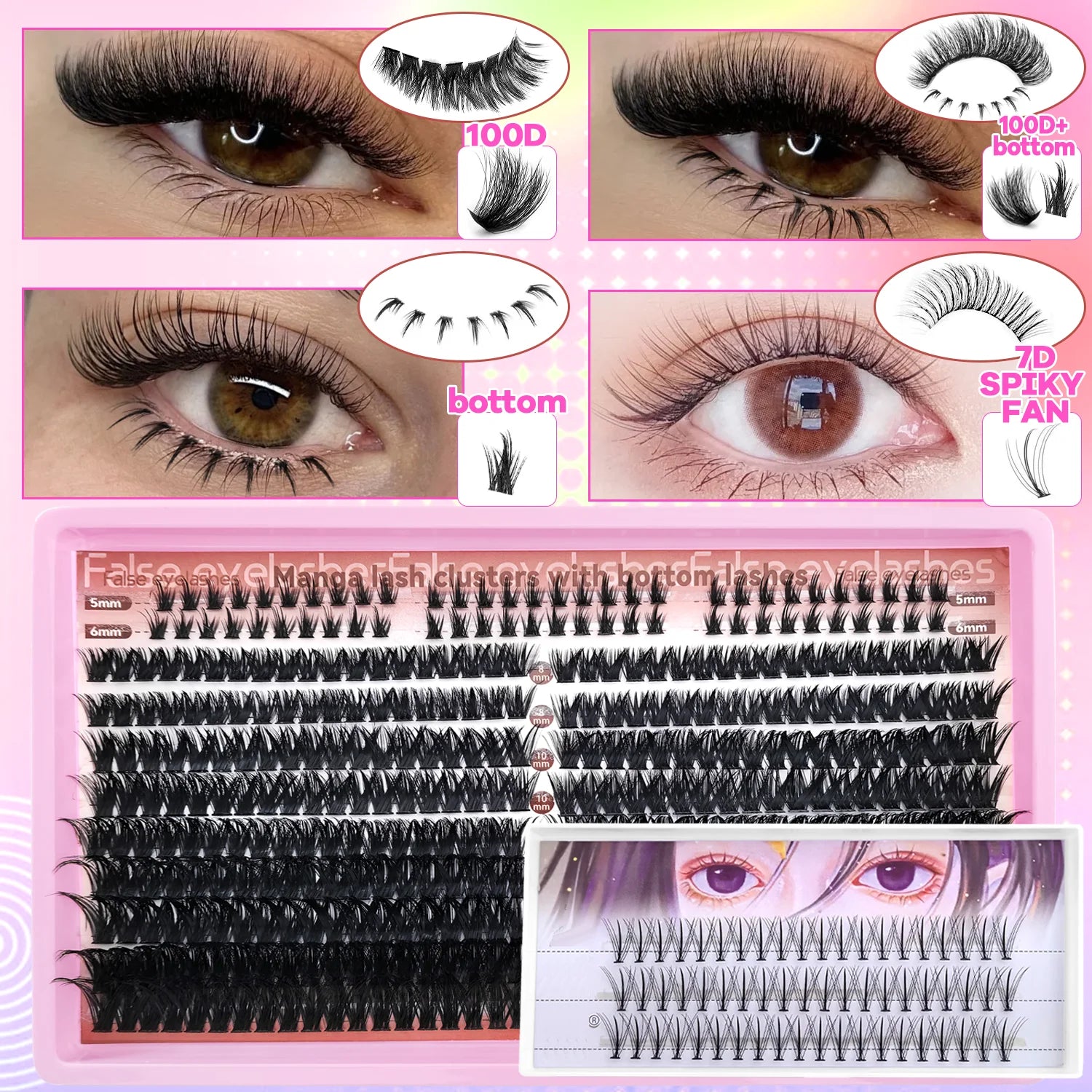 60/402PCS 100D Eyelash Set with Lower Eyelashes Thick & Comfortable for Daily Wear Party Wedding Night Makeup Lash Extensions