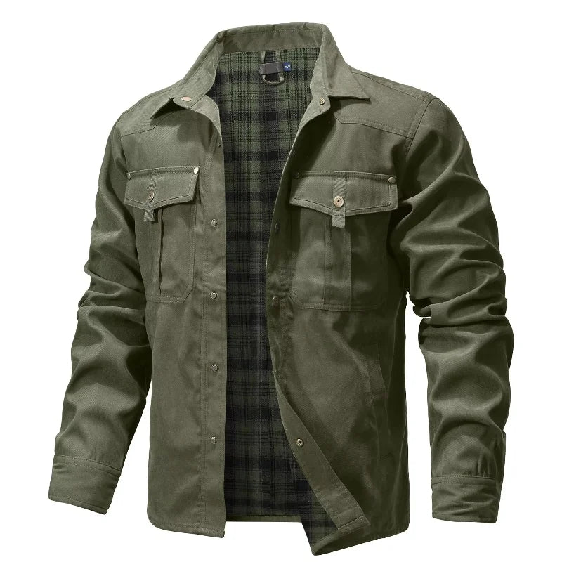 Men's Jackets Spring Flannel Lined Shirt Coat Shacket Casual Snap Button Overshirt Western Cowboy Style High Quality Top US Size
