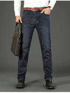 Wthinlee New Business Men's Jeans Casual Straight Stretch Fashion Classic Blue Black Work Pant Denim Trousers Male  Clothing