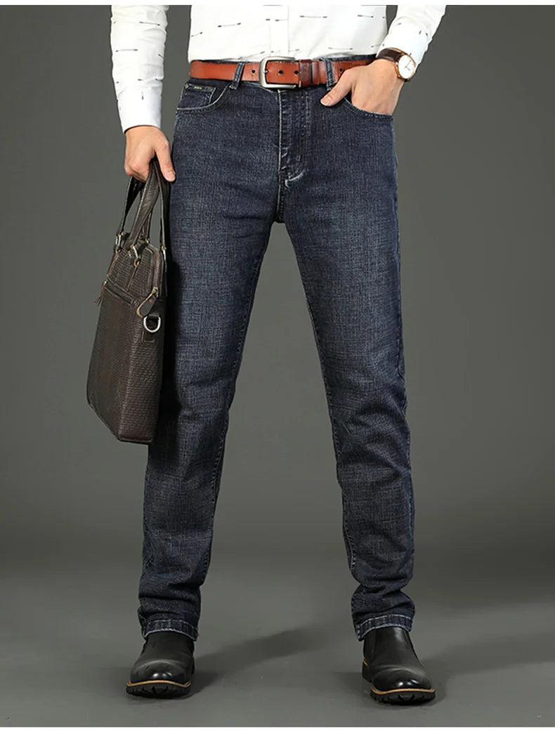 Wthinlee New Business Men's Jeans Casual Straight Stretch Fashion Classic Blue Black Work Pant Denim Trousers Male  Clothing