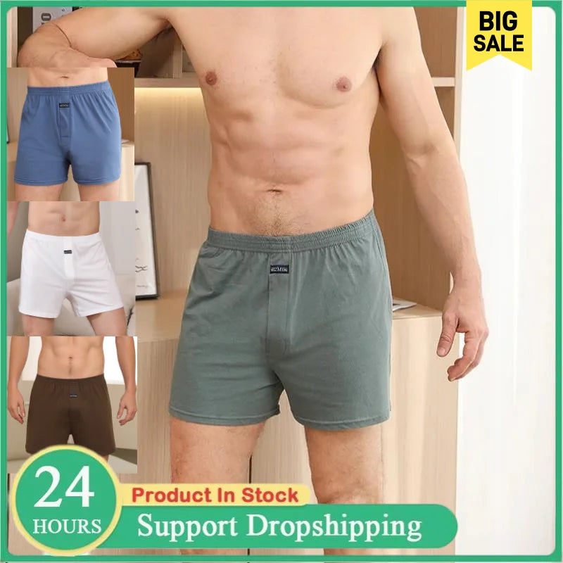 Men's Aro Pants Underwear 100% Pure Cotton Home Sleeping Pants Loose Breathable Men's High Waisted Four Corner Boxers Shorts