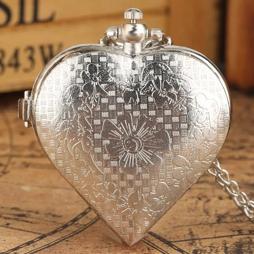 Stylish romantic heart-shaped diamond quartz women's necklace pocket watch souvenir gift for girls